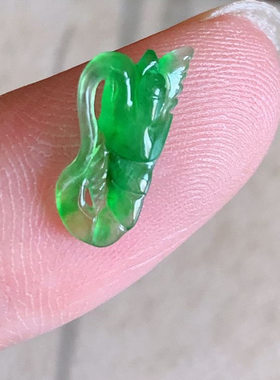 缅甸天然翡翠A货玉石裸石镶嵌戒面送证书冰种阳绿龙虾800310