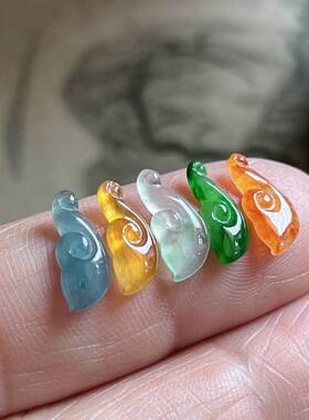 缅甸天然翡翠A货玉石裸石镶嵌面送证书冰种五彩祥云一套300099