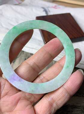 翠都翡翠珠宝天然翡翠A货玉石镯子冰糯种女款扁条韩版手镯200135