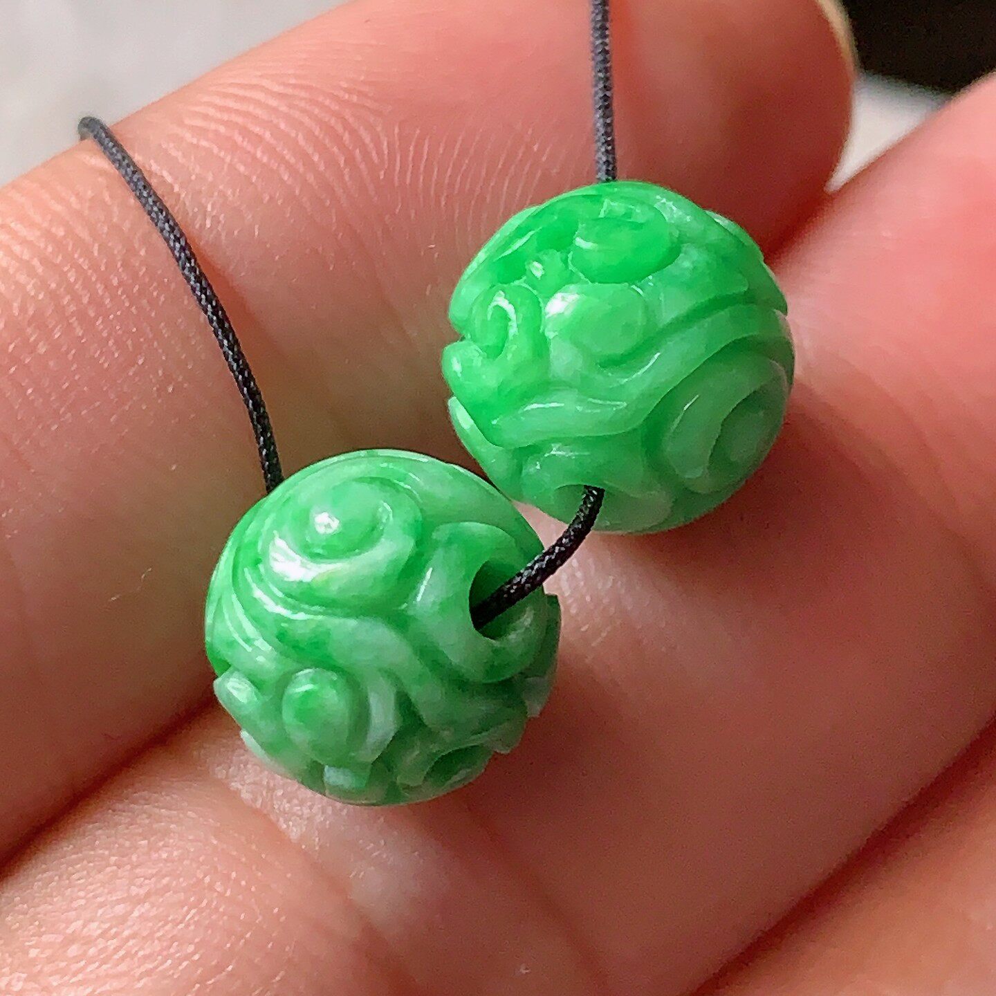 翠都翡翠珠宝天然翡翠A货挂坠小吊坠项坠阳绿雕花圆珠一对800193
