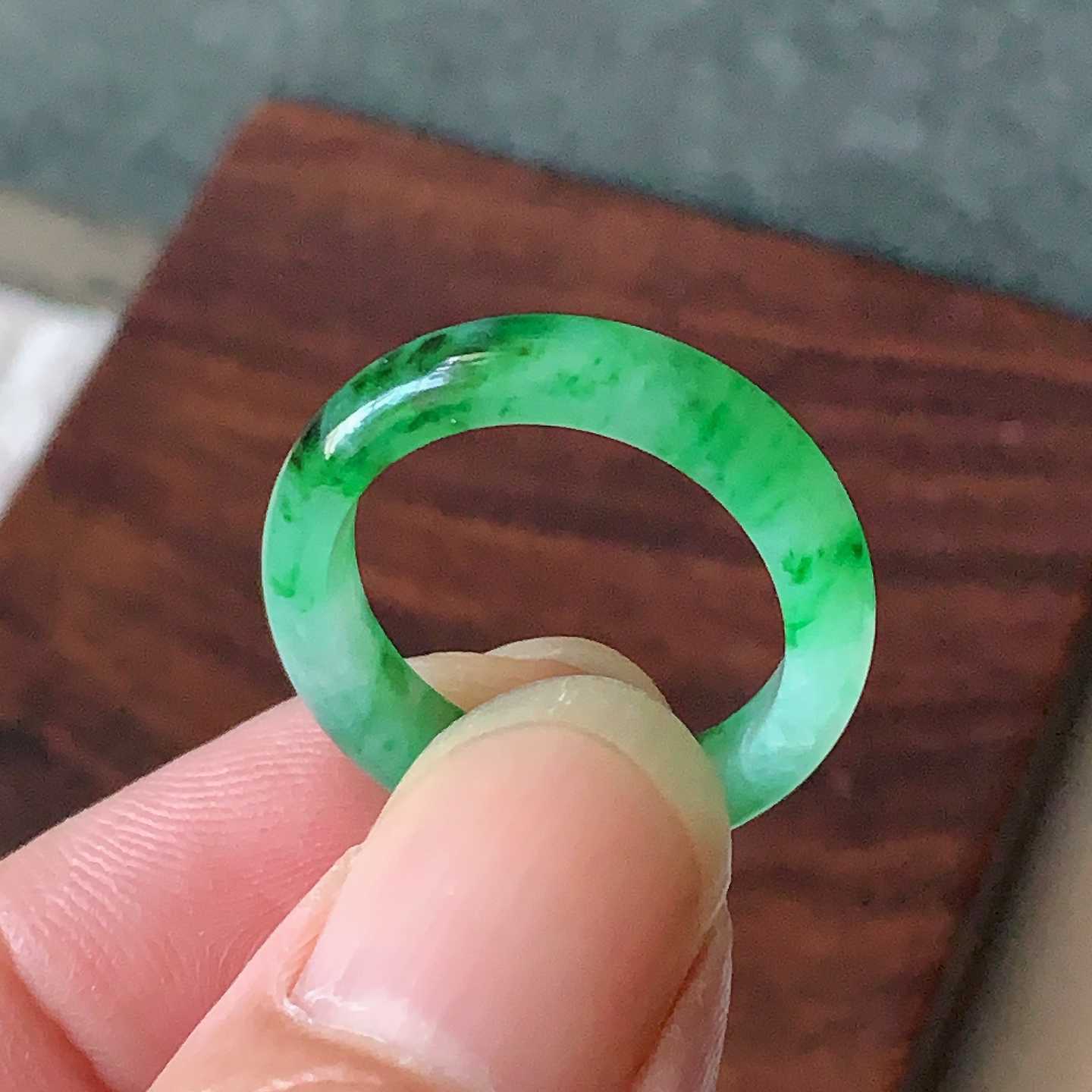 翡翠A货16号天然绿花青戒指环