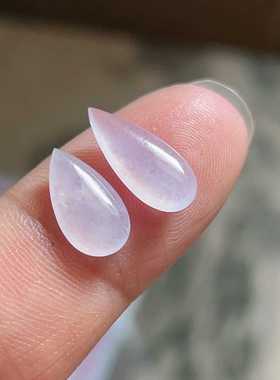 缅甸天然翡翠A货裸石镶嵌面送证书冰种紫罗兰水滴戒面一套227169