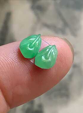 缅甸天然翡翠A货玉石裸石镶嵌面送证书冰种阳绿羽毛一对000911