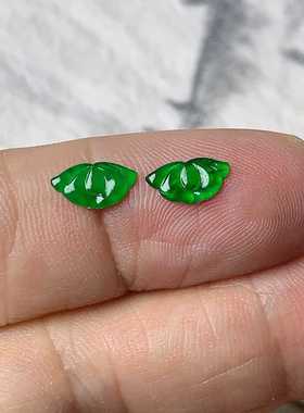 缅甸天然翡翠A货玉石裸石镶嵌面送证书阳绿牡丹戒面一对000053