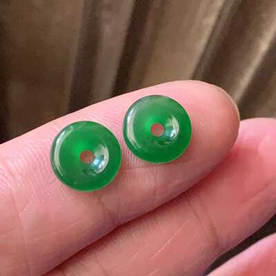 翠都翡翠A货冰糯满绿玉环一对