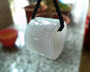 翠男款玉新品500091冰种扳指佛家四字真言22