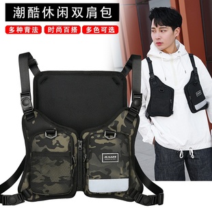 工厂新款 牛津布迷彩夜跑包男女街头潮牌胸包户外运动骑行背包