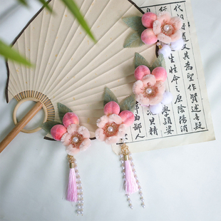 古风可爱毛绒桃子发夹仿绒花秋冬女童夹子汉服头饰边夹配饰发饰品