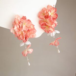 复古簪花掩鬓侧边珍珠花朵流苏头饰古装汉服配饰古风绢花发夹发饰