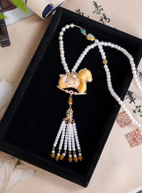 非遗宋锦吊坠国风项链长款毛衣链古装新中式服饰配饰小马蝴蝶挂件