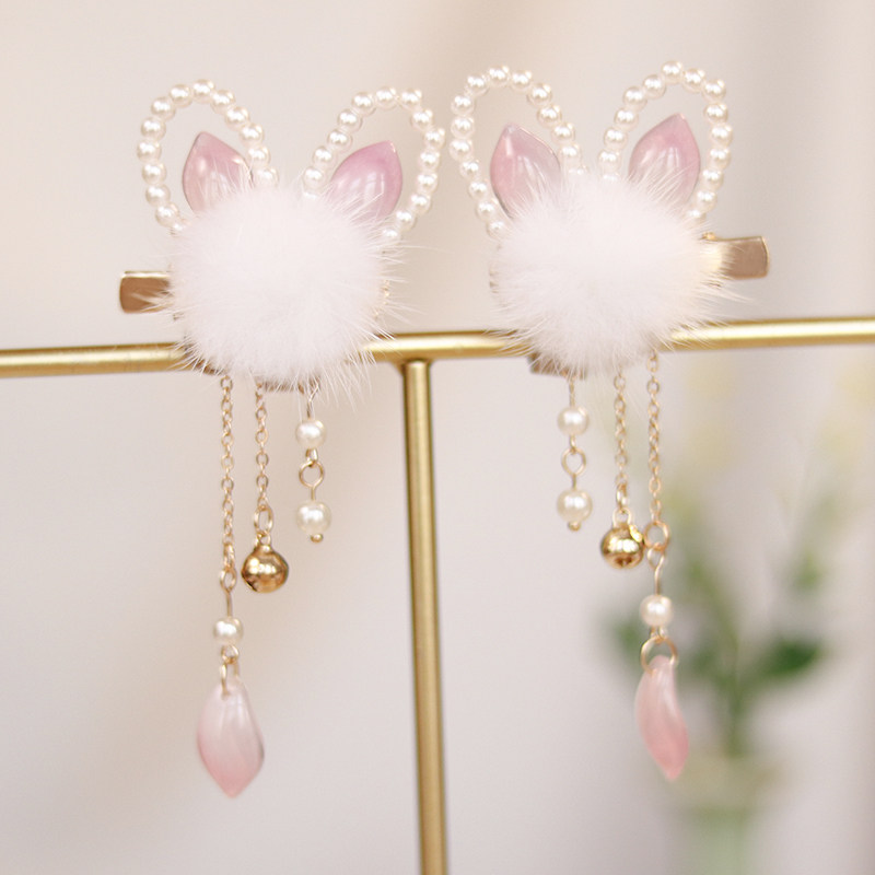 古风毛绒球对夹饰品儿童小兔子耳朵流苏发夹超仙秋冬边夹头饰品,饰品/流行首饰/时尚饰品新,发饰,淘宝优惠券,粉丝福利购,淘宝优惠卷