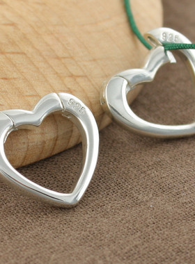S925吊坠扣纯银配件手工心形弹簧