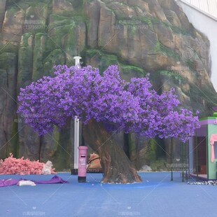 仿真蓝花楹花大型假花室内外造景装饰花摆件桃花树樱花树蓝花楹树