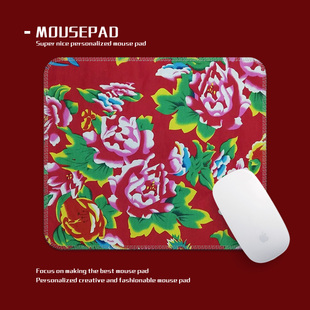 东北花布印花橡胶鼠标垫红色国潮书桌办公260x210mm来图定制国风