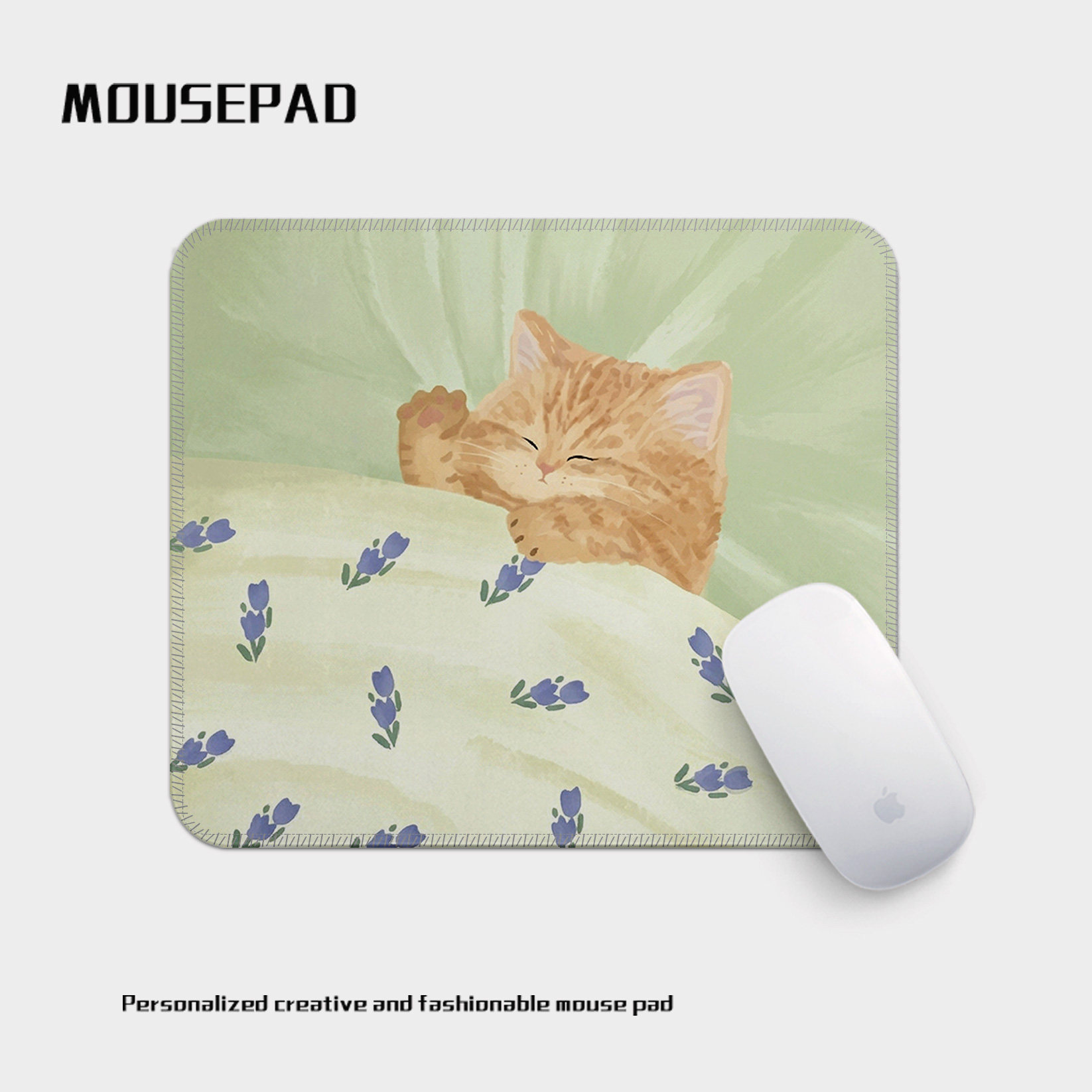 睡觉猫咪创意卡通方形鼠标垫锁边可水洗宿舍办公电脑桌垫定制通用