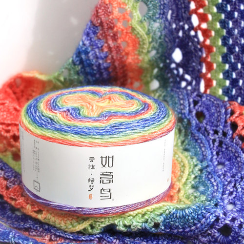 如意鸟喷毛纱段染手工编织围巾