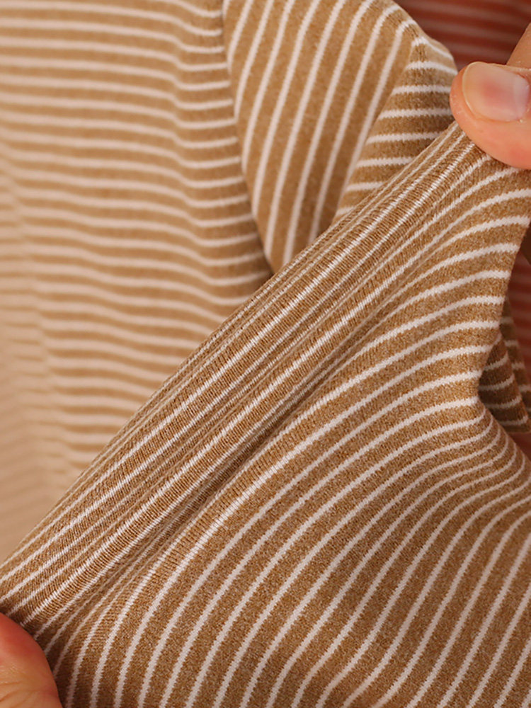 남성과 여성의 가을 겨울 온열 독일 벨벳 속옷 중대형 아동용 라운드 넥 스트라이프 바닥에 꼭 맞는 기모 따뜻한 가을 옷