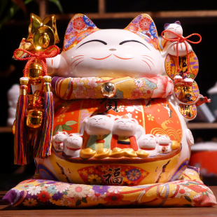 饰品 招财猫摆件店铺开业礼品特大号摇手陶瓷存钱罐家居装 日式 正版