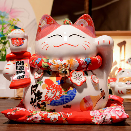 高温烧制陶瓷招财猫摆件 家居客厅玄关装饰品开业乔迁礼品发财猫