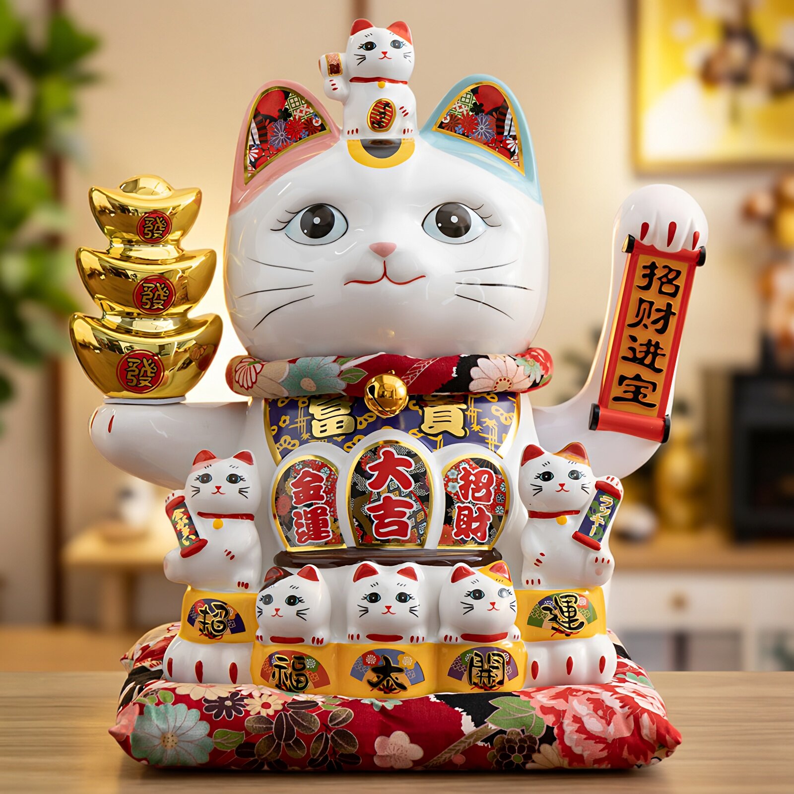 经典日式特大号摇手招财猫摆件开业中号陶瓷发财猫存钱罐家居装饰