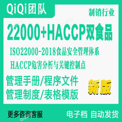 ISO22000食品安全管理体系全套体系文档HACCP二合一制销模板