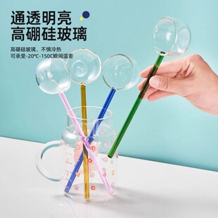 高硼硅玻璃勺子长柄耐高温热油勺蜂蜜勺透明果酱调羹玻璃大号汤勺