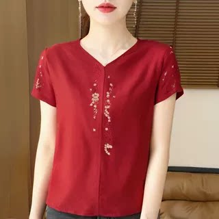 清仓捡漏夏装 郎婷儿 品牌折扣休闲时尚 电脑绣花柔软舒适短袖T恤