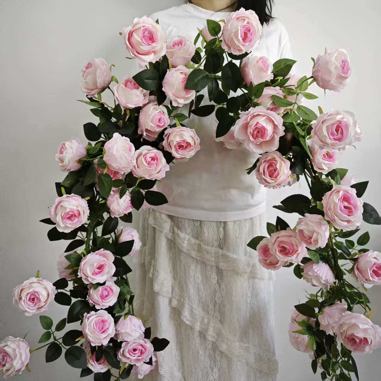 仿真玫瑰花藤蔓月季花藤条莫奈花艺装饰花墙造景景区庭院商场假花