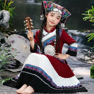 民族彝族服装儿童舞蹈演出服云南服饰女童孩男凉山哈尼纳西族苗族