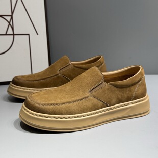 枫之时尚夏天一脚蹬厚底增高懒人鞋舒适透气软面轻便牛皮男士板鞋