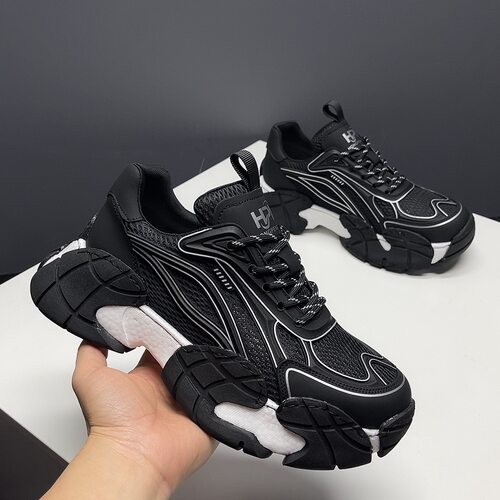 夏季网面真皮厚底增高男士老爹鞋