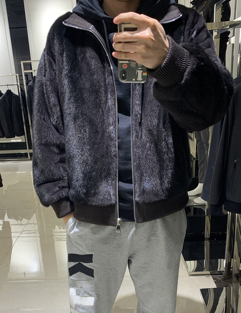 进口貂皮外套 螺纹立领内拼胎牛皮男士皮草高档水貂
