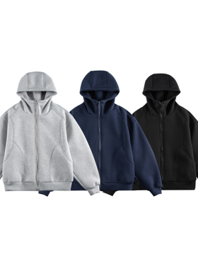 STUDIO ONE美式纯色解构开衫连帽卫衣外套春秋男女款宽松空气层