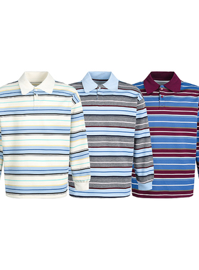 REAL SPACE美式复古撞色条纹长袖POLO衫春秋男女款宽松情侣休闲