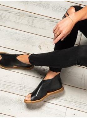 清仓！born简约时尚大方交叉牛皮包脚面后拉链舒适平底凉鞋 6 8 9