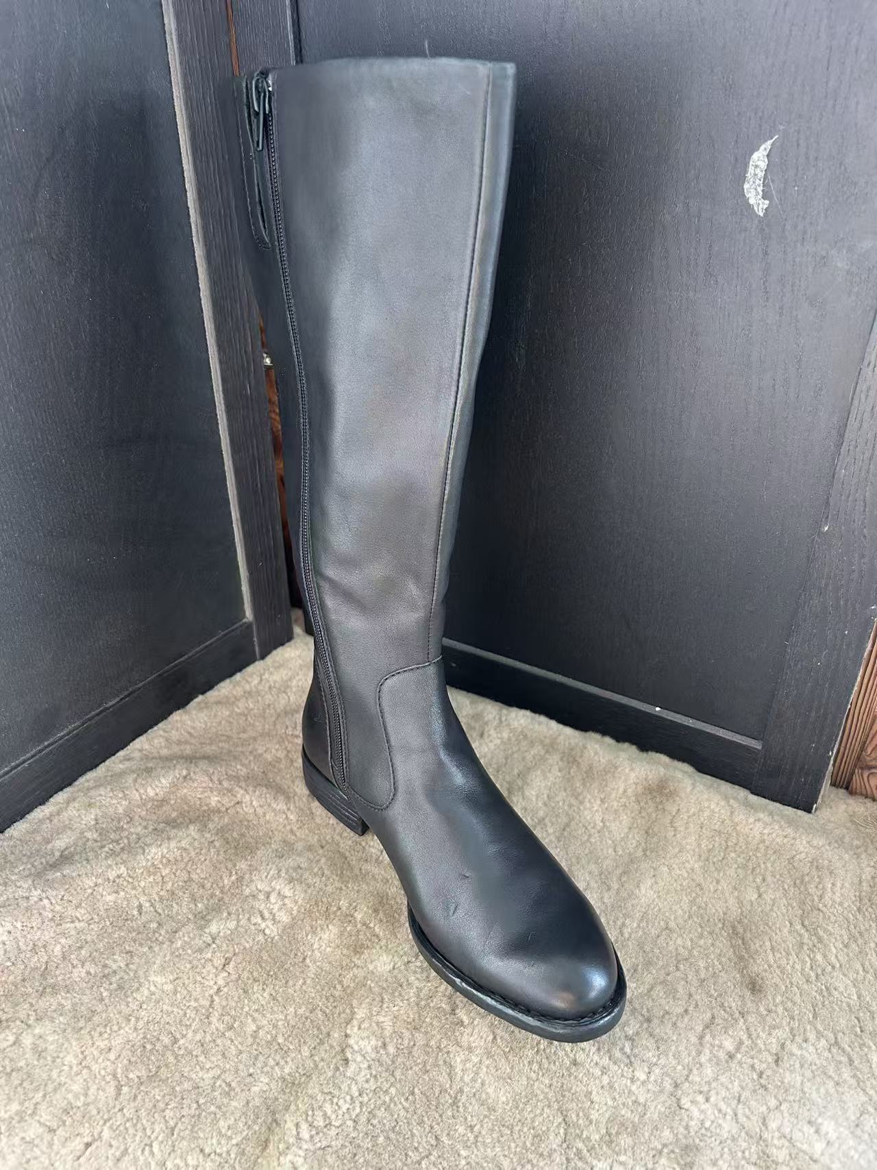 born简洁于美清爽雅致牛皮舒适休闲骑士靴高筒女长靴 6 8