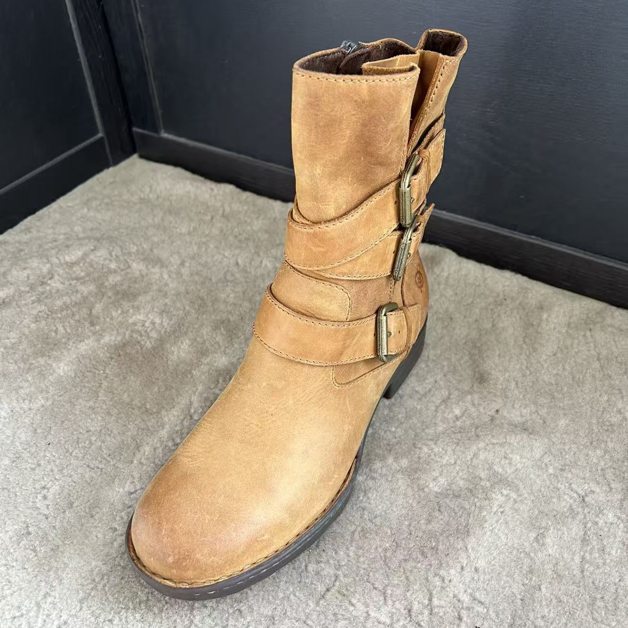 born 头层牛皮时尚舒适三扣拌女士低跟短靴6 8