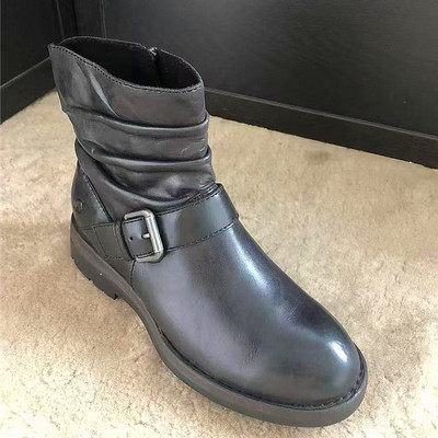 born 头层牛皮皮带扣厚底褶皱堆堆女靴6