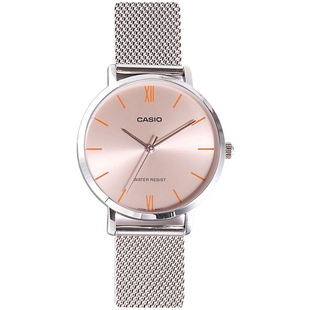 粉色卡西欧手表女气质时尚女表简约品牌女士腕表情侣款蓝天使男表