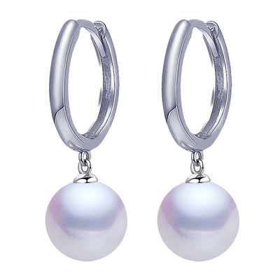 正圆形天然珍珠耳环纯银耳扣强光