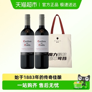 2瓶 智利进口葡萄酒750ml 干露红魔鬼经典 赤霞珠双支组合礼袋装