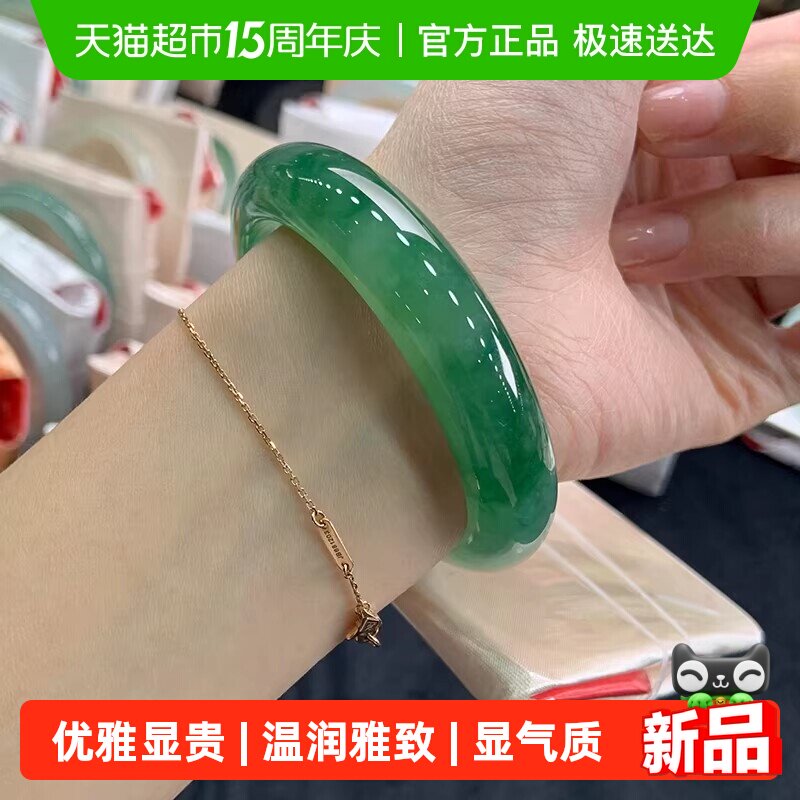 "云间青月"高端缅甸满绿翡翠冰种飘花玉手镯子女真玉石步离镯处理