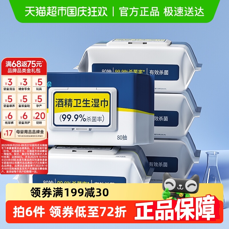 丽佳宝贝酒精卫生湿巾80抽×5包