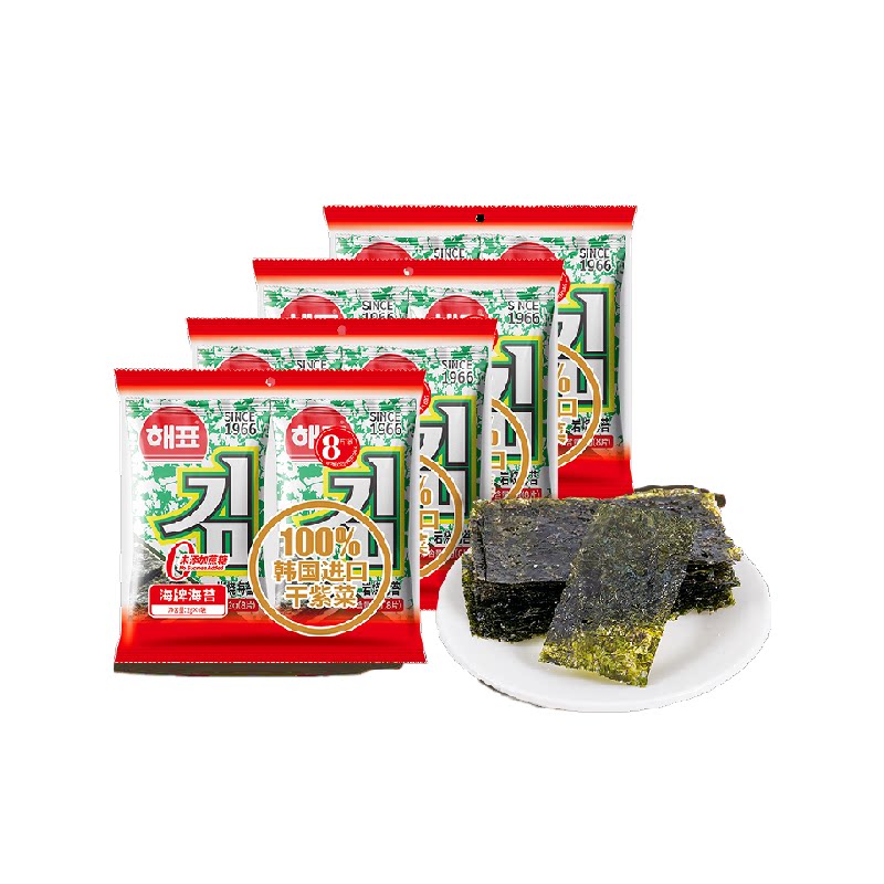 韩国进口干紫菜海牌菁品海苔寿司2g*24袋儿童网红童年出行零食