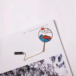 书签高档精致红船金属书签 南湖红船 烟雨楼前