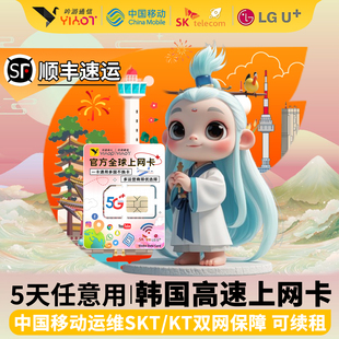 CMlink韩国上网卡无限流量5天手机热点skt首尔釜山济州岛4g电话卡