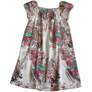 重磅福利价 花色睡衣女夏季真丝素绉缎短袖宽松睡裙桑蚕丝 新品