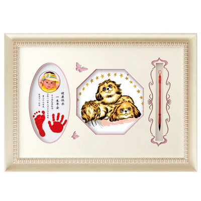 吉祥童子狗宝宝出生礼物定制12生肖胎毛画婴儿纪念品爱的期盼2018