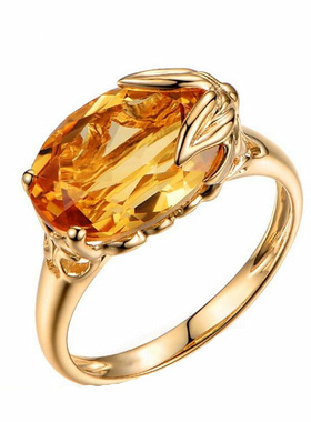 复古轻奢高级感小众设计925纯银黄水晶食指夸张个性宝石戒指环女