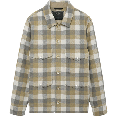 KUYIOU/设计师 加厚毛呢翻领多口袋复古格子挺廓羊毛夹克外套男